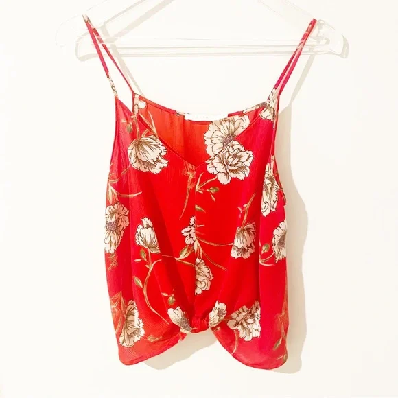 Red Floral Top with Spaghetti Straps - Picture 1 of 9
